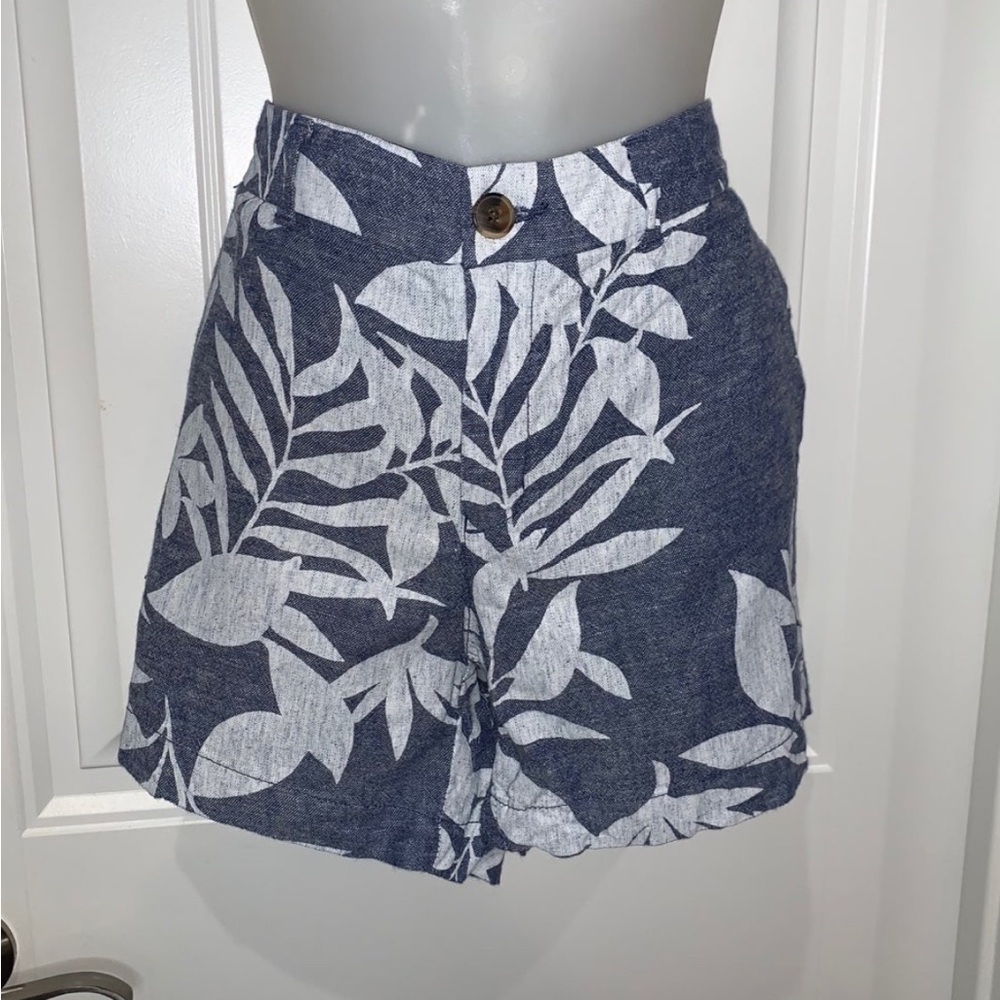 Blue and White Floral Print Shorts